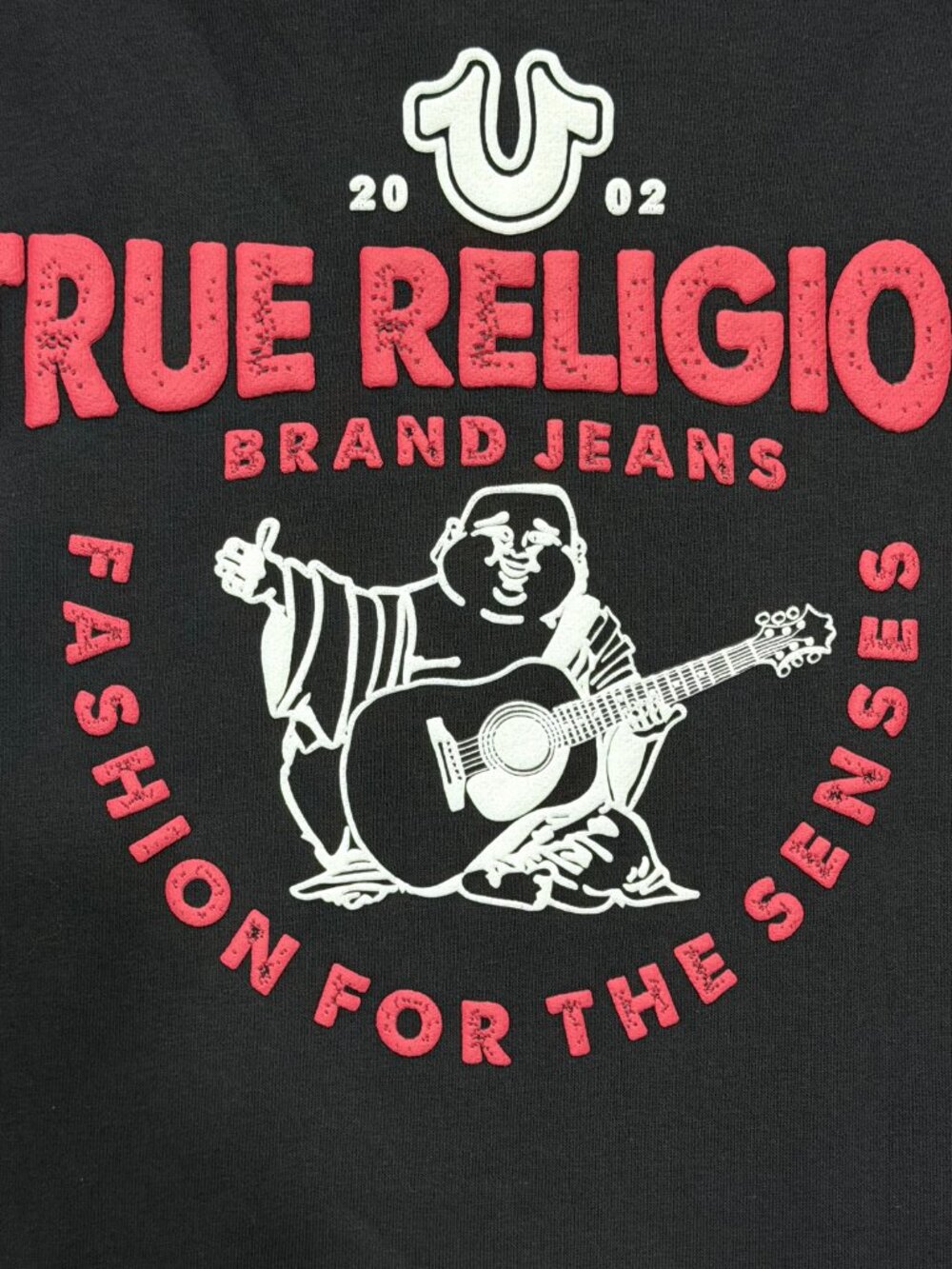 True Religion Mens TNL Puff Buddha Full Zip Hoodie Large L Black Red Stitch NWT - Picture 13 of 16